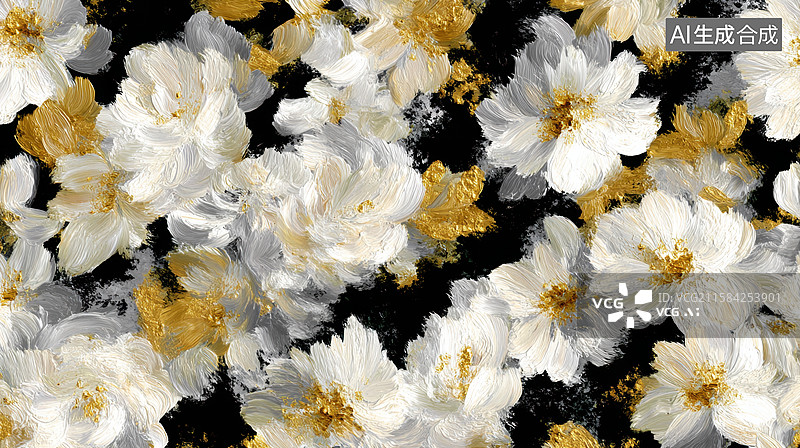 【AI数字艺术】黑白金花卉艺术图案图片素材