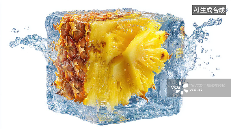 【AI数字艺术】柠檬冰块落入水中溅起水花图片素材