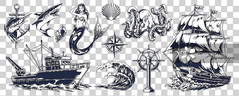 海洋生物主题的航海风格图片素材