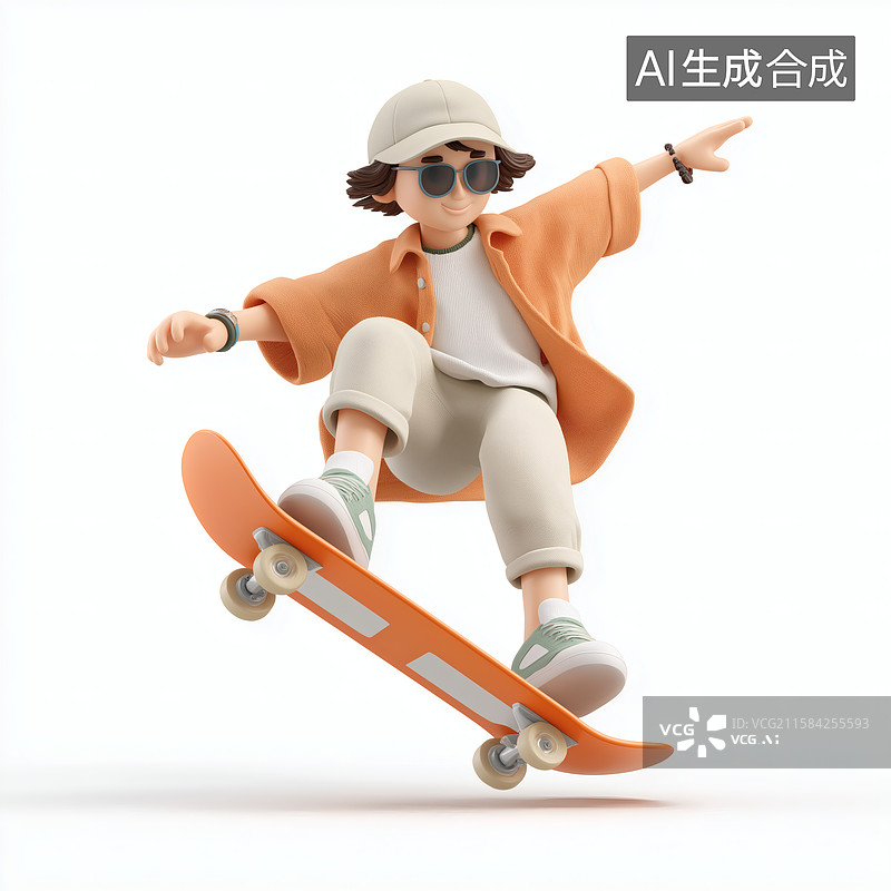 【AI数字艺术】滑板少年图片素材