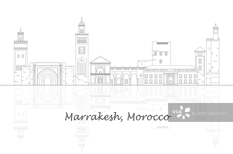 摩洛哥马拉喀什市的天际线全景图片素材