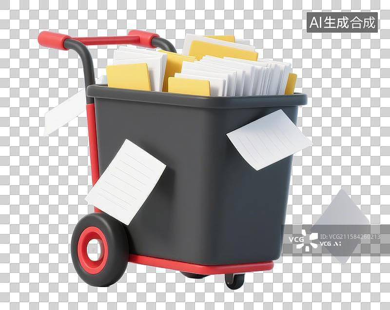【AI数字艺术】3D三维一箱成堆的文件手推车元素图片素材