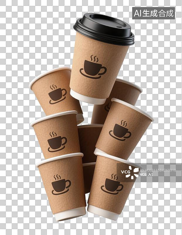 【AI数字艺术】3D三维外卖一次性咖啡杯堆叠在一起元素图片素材