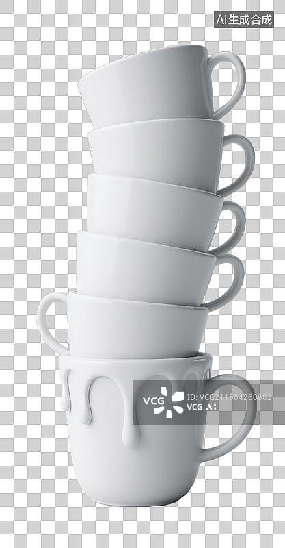 【AI数字艺术】3D三维白色陶瓷咖啡杯堆叠在一起元素图片素材