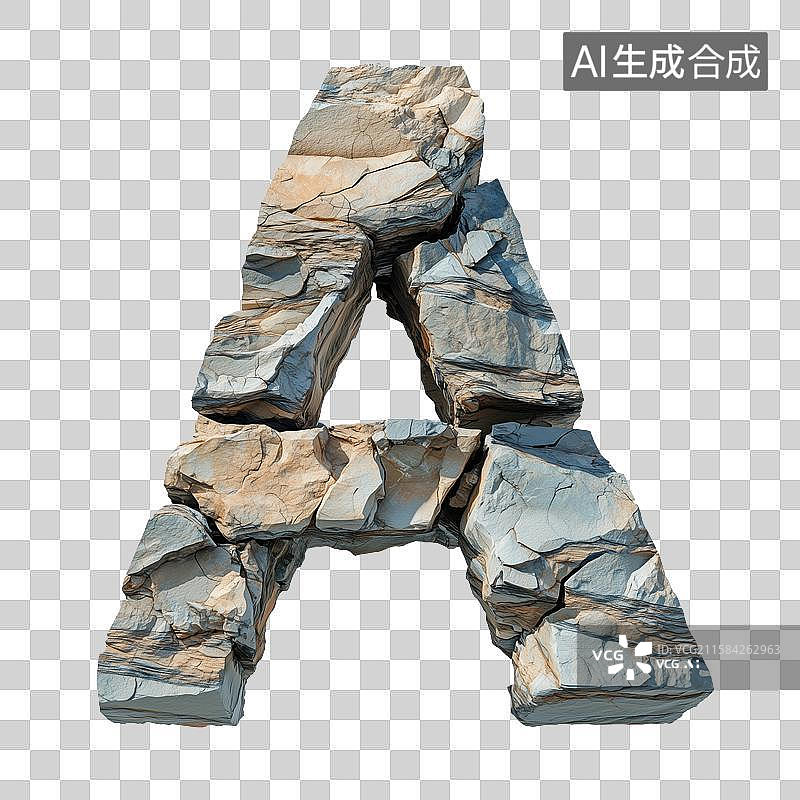 【AI数字艺术】3D立体岩石字母免抠元素图片素材