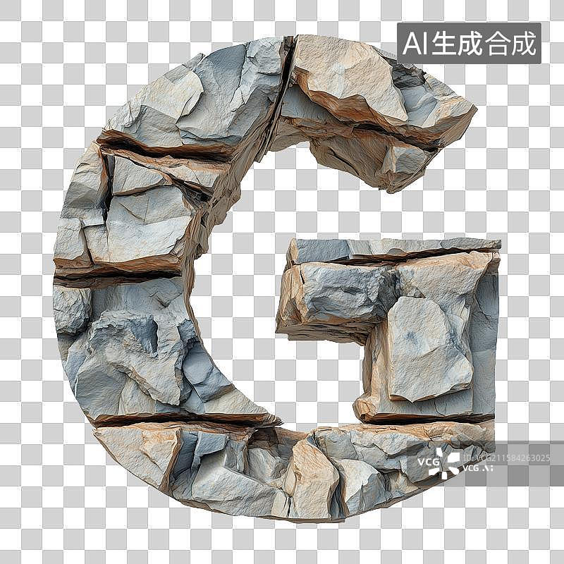 【AI数字艺术】3D立体岩石字母免抠元素图片素材