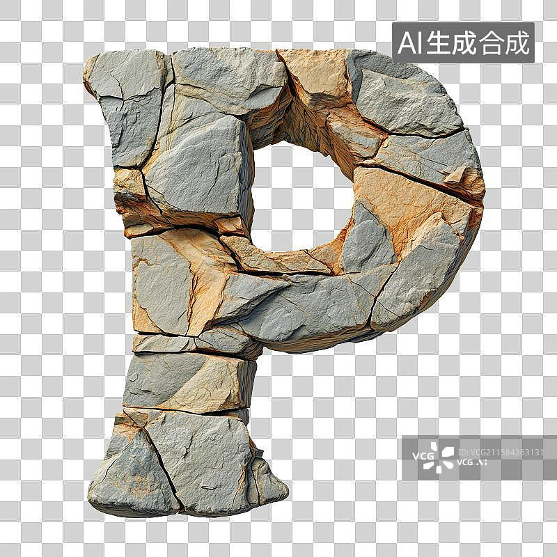 【AI数字艺术】3D立体岩石字母免抠元素图片素材