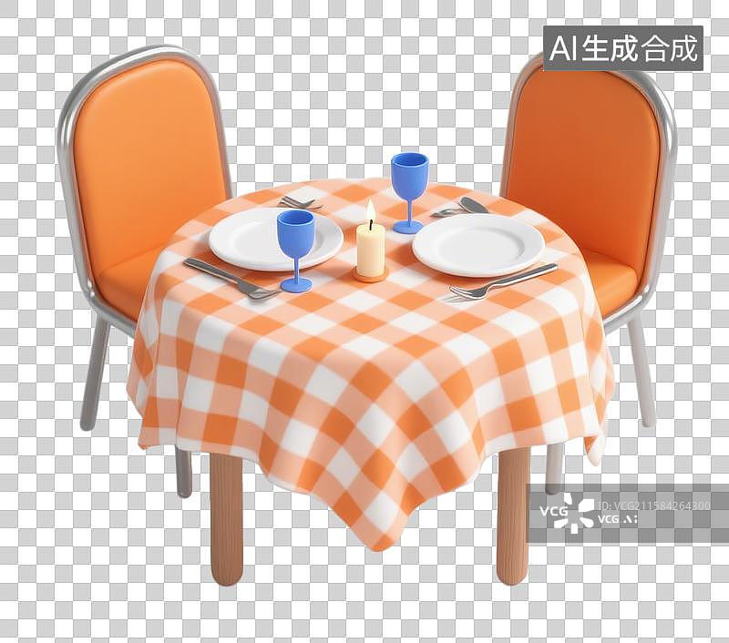 【AI数字艺术】3D三维餐桌餐椅格子餐桌布元素图片素材