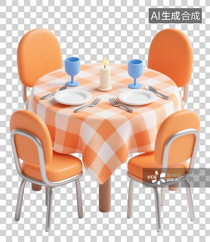 【AI数字艺术】3D三维餐桌餐椅格子餐桌布元素图片素材