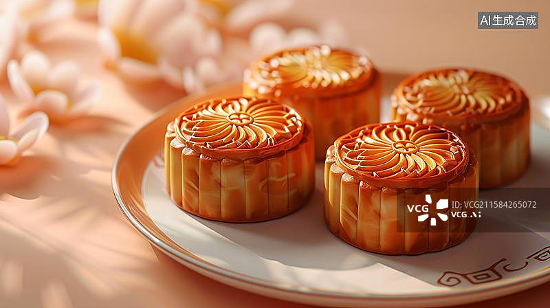 【AI数字艺术】中秋团圆月饼礼盒 花好月圆庆中秋   中秋团圆月饼的温馨 传统中秋节日里的精致糕点图片素材