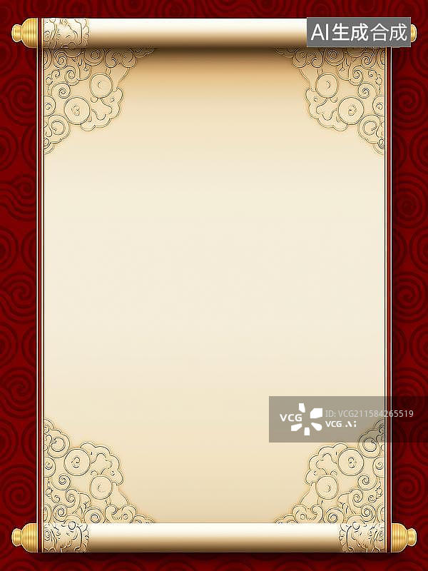 【AI数字艺术】宫廷锦缎鎏金卷轴边框图片素材