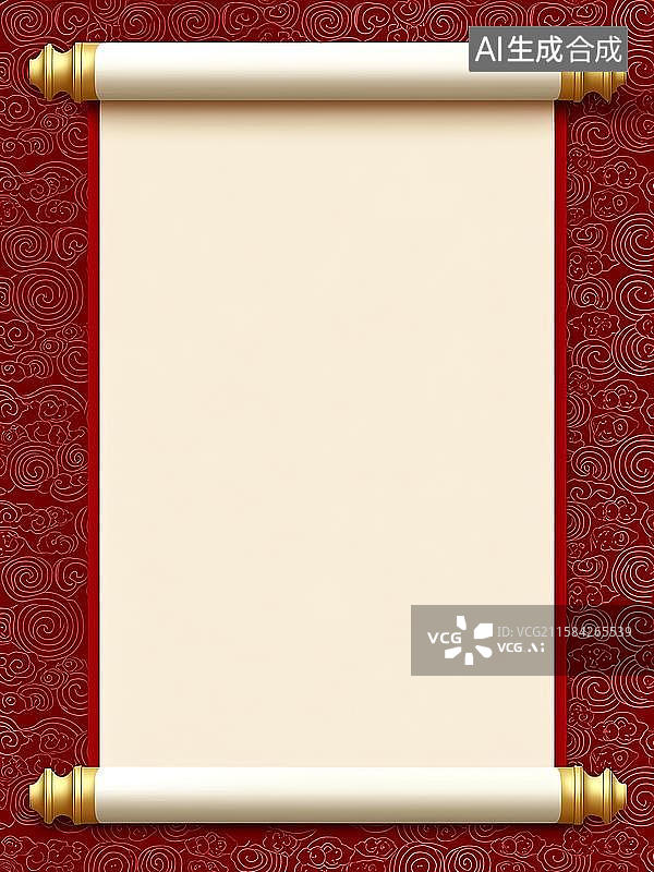 【AI数字艺术】宫廷锦缎鎏金卷轴边框图片素材