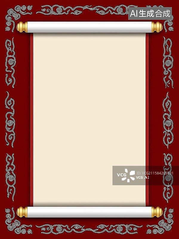 【AI数字艺术】宫廷锦缎鎏金卷轴边框图片素材