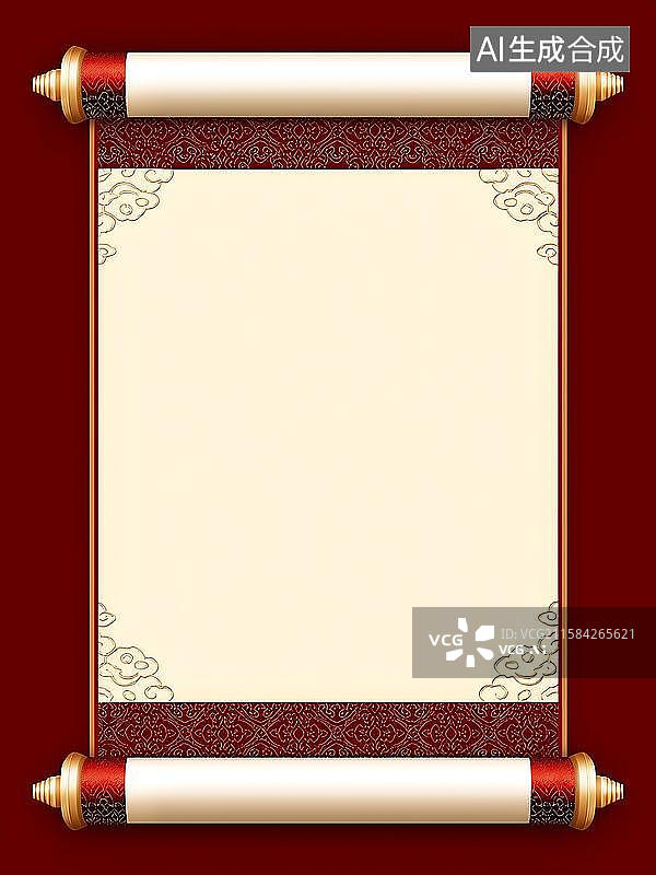 【AI数字艺术】宫廷锦缎鎏金卷轴边框图片素材