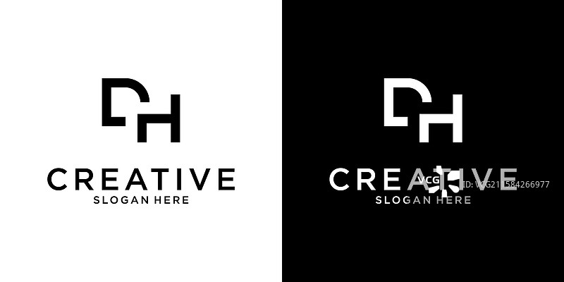 dh或hd首字母标志设计模板图片素材