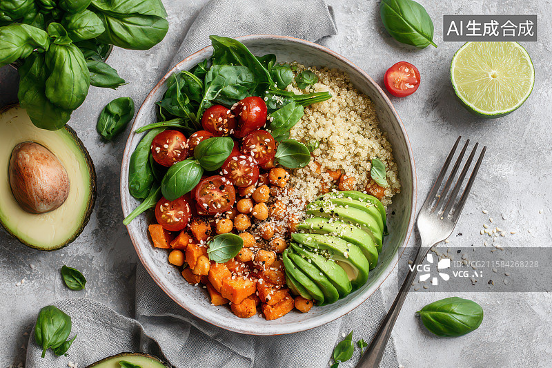 【AI数字艺术】多彩健康素食沙拉碗图片素材