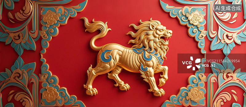 【AI数字艺术】喜庆吉祥，金狮，黄金狮，狮王图片素材