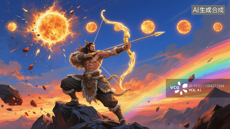 【AI数字艺术】古代神话后羿射日图片素材