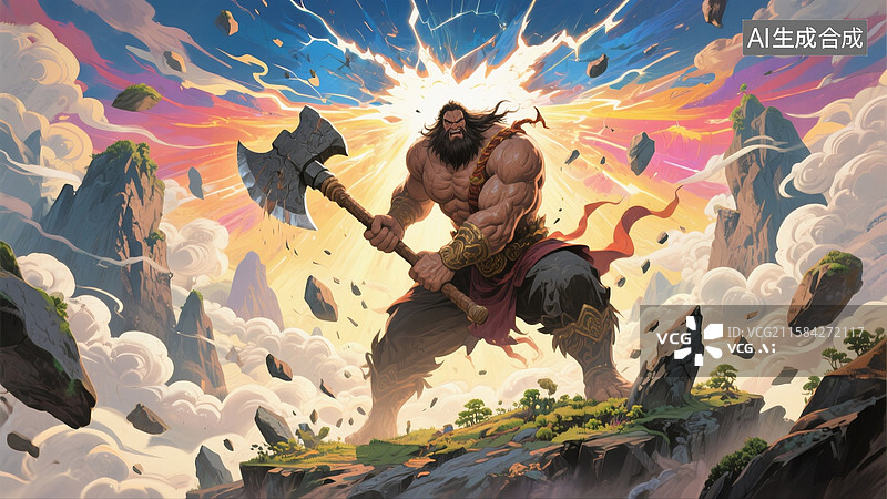 【AI数字艺术】古代神话盘古开天辟地图片素材