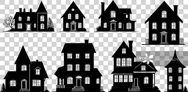 天际线和郊区房屋轮廓图片素材