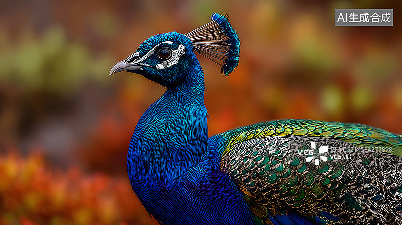 【AI数字艺术】孔雀侧面特写图片素材