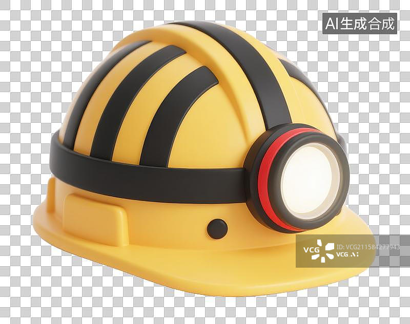 【AI数字艺术】3D三维黄色安全帽头灯射灯矿灯元素图片素材