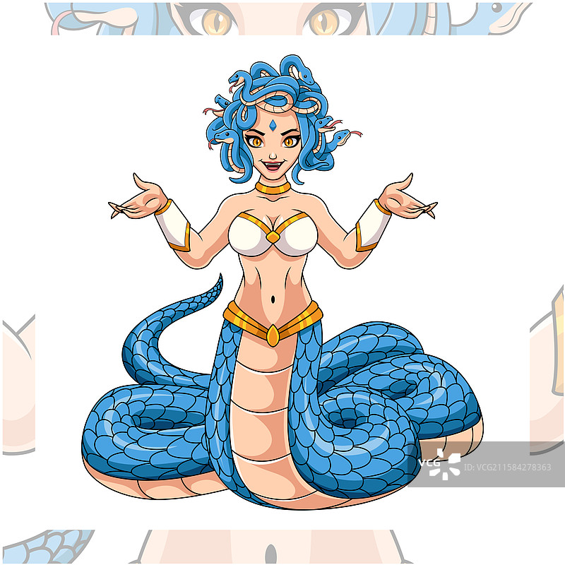 美杜莎卡通吉祥物角色设计图片素材