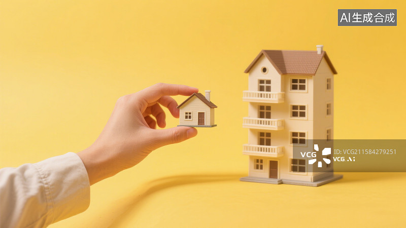 【AI数字艺术】房地产经纪人手捧房子模型房地产销售概念图片素材