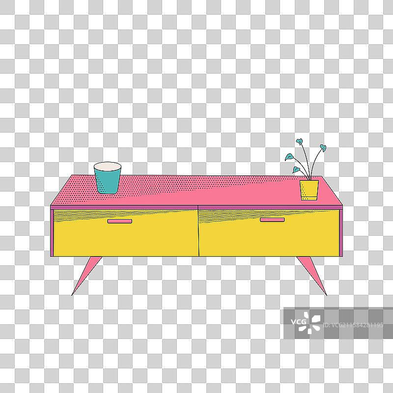 家具桌子茶几扁平描边插画元素图片素材