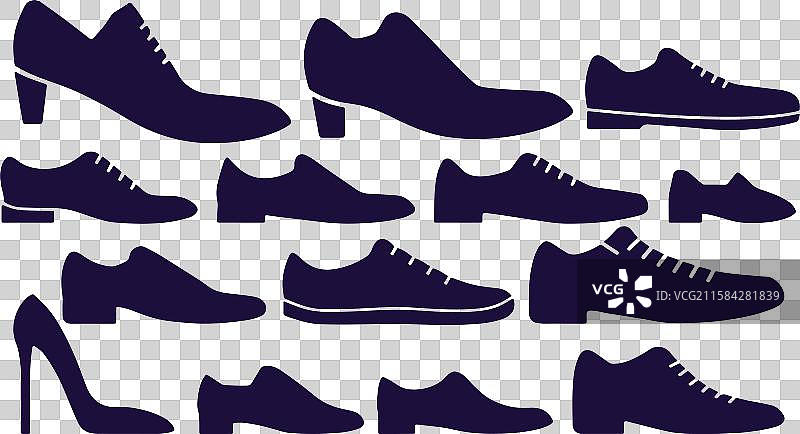 鞋子轮廓集合 - 时尚与运动图标图片素材
