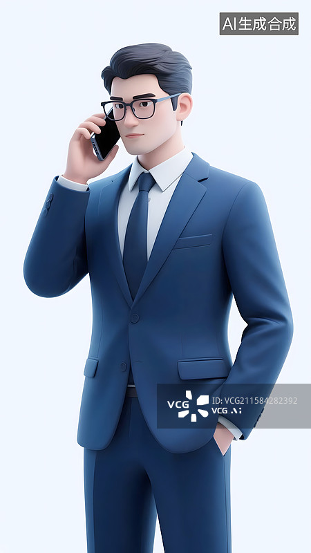 【AI数字艺术】AIGC：商务男士使用手机打电话图片素材