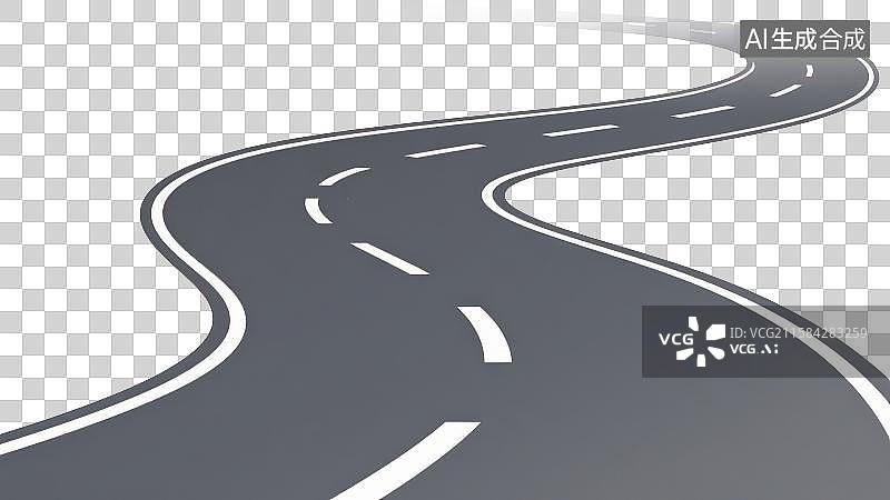 【AI数字艺术】3D渲染免抠图形元素弯曲的灰色公路图片素材