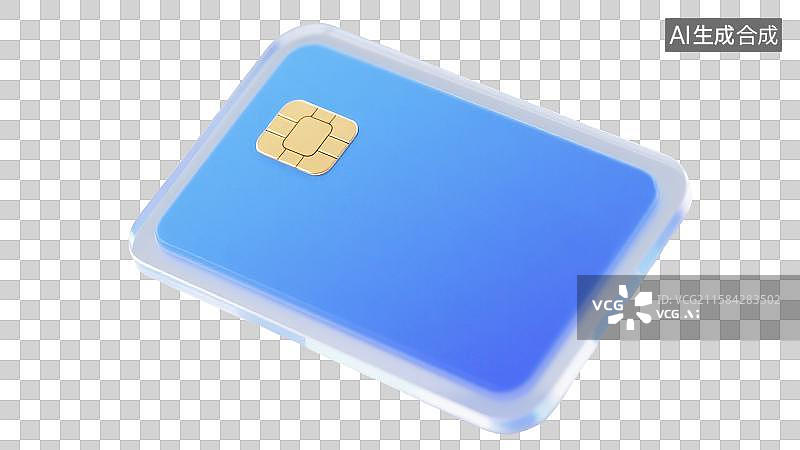 【AI数字艺术】3D渲染免抠图形元素一张半透明渐变蓝色带有芯片的银行卡信用卡图片素材