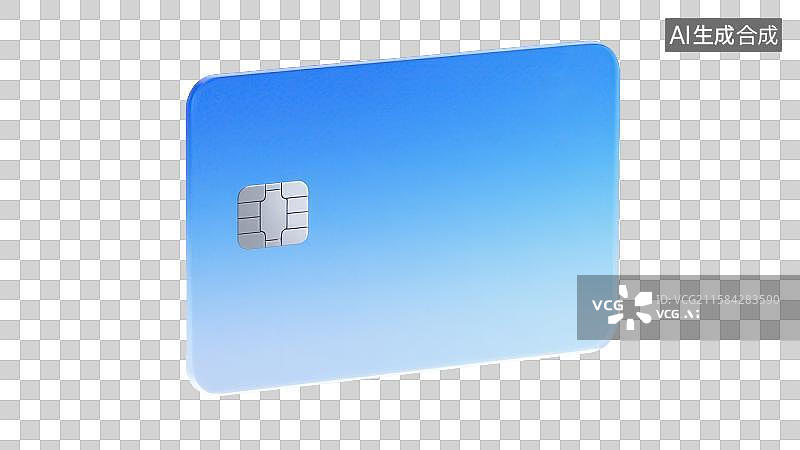 【AI数字艺术】3D渲染免抠图形元素一张半透明渐变蓝色带有芯片的银行卡信用卡图片素材
