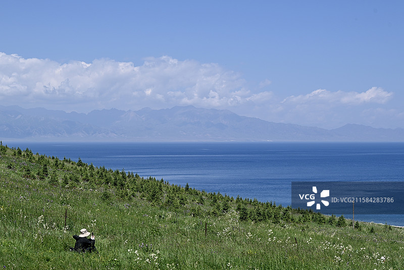 新疆，赛里木湖，极致的蓝与绿图片素材