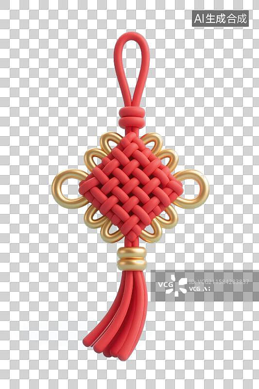【AI数字艺术】3D渲染免抠图形元素中国结图片素材
