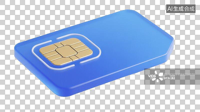 【AI数字艺术】3D渲染免抠图形元素一张蓝色芯片SIM卡手机卡图片素材