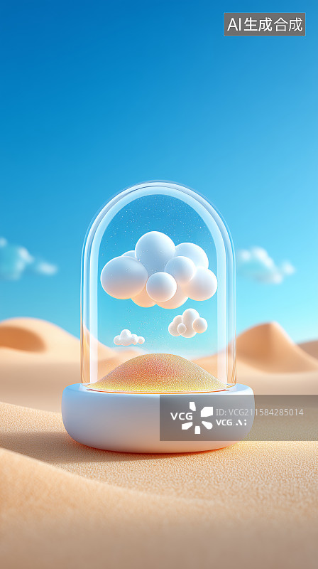【AI数字艺术】沙漠中的云朵玻璃罩图片素材