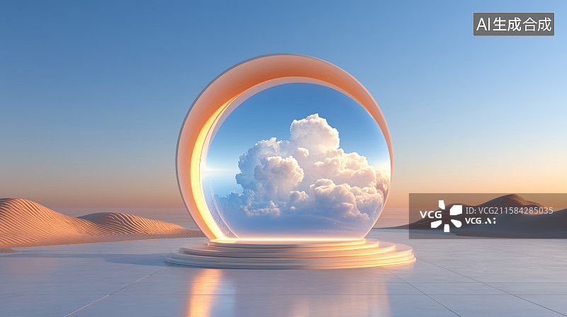 【AI数字艺术】沙漠中的云朵玻璃罩图片素材