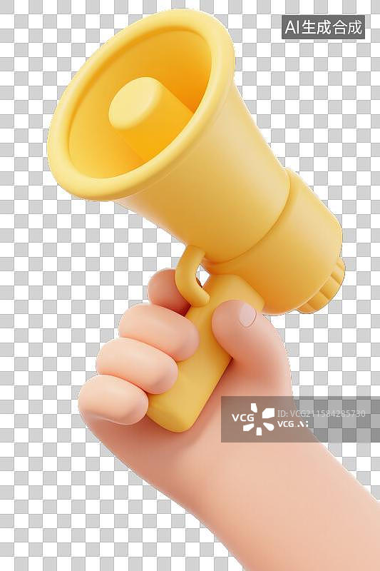 【AI数字艺术】3D渲染免抠图形元素卡通手拿黄色扩音器喇叭图片素材