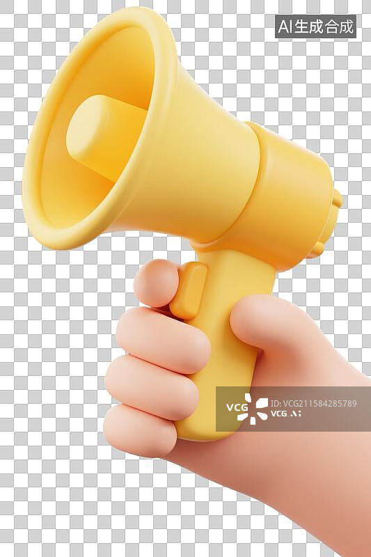 【AI数字艺术】3D渲染免抠图形元素卡通手拿黄色扩音器喇叭图片素材