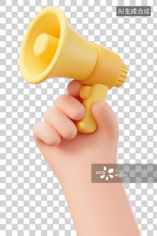 【AI数字艺术】3D渲染免抠图形元素卡通手拿黄色扩音器喇叭图片素材