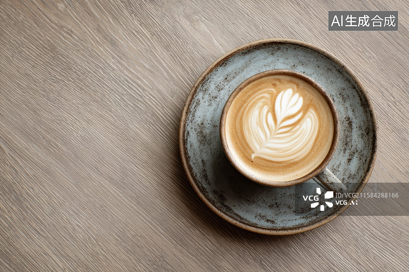 【AI数字艺术】木质纹理背景上的一杯咖啡图片素材