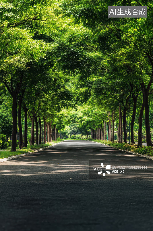 【AI数字艺术】校园里的林荫大道图片素材