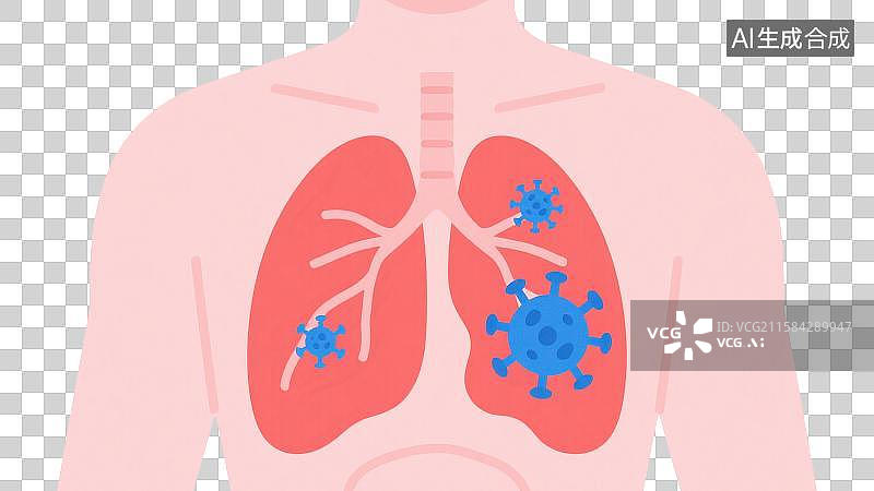 【AI数字艺术】3D渲染免抠图形元素人体肺部器官感染病毒图片素材