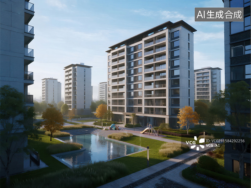 【AI数字艺术】现代住宅区景观图片素材