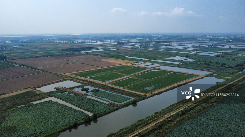 农田鱼塘航拍图片素材