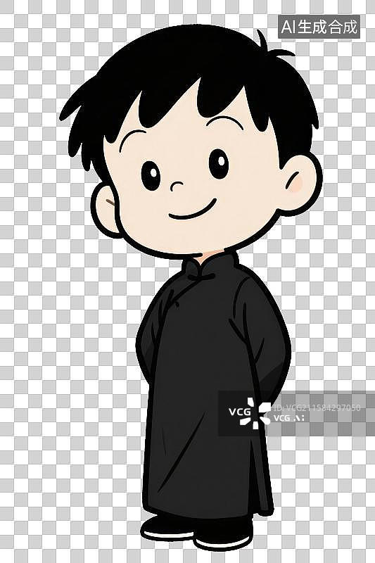 【AI数字艺术】3D渲染免抠图形元素穿着传统中式长衫大褂的卡通青年男人男孩相声演员图片素材