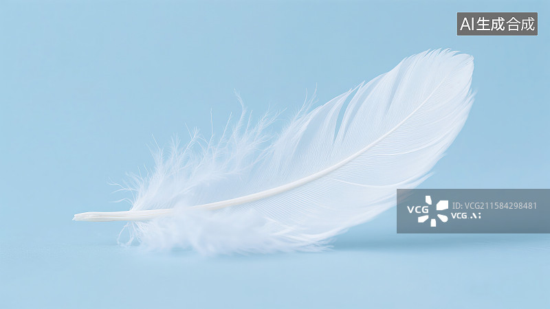 【AI数字艺术】浅蓝色背景下的白色羽毛图片素材