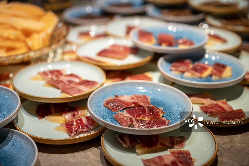 哈密瓜火腿切片美食特写图片素材